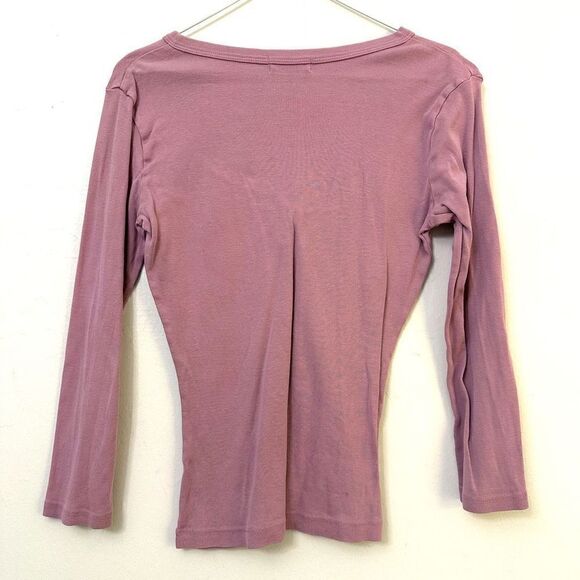Rebecca Beeson Gathered Split V Neck Cotton Long Sleeve Top Lilac Size 2 - Picture 2 of 4